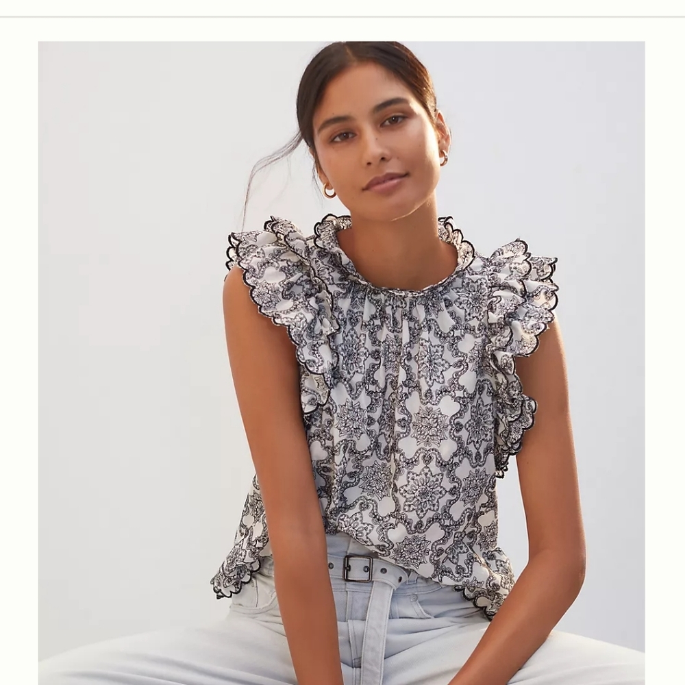 NWT Anthropologie Abstract Ruffled Blouse